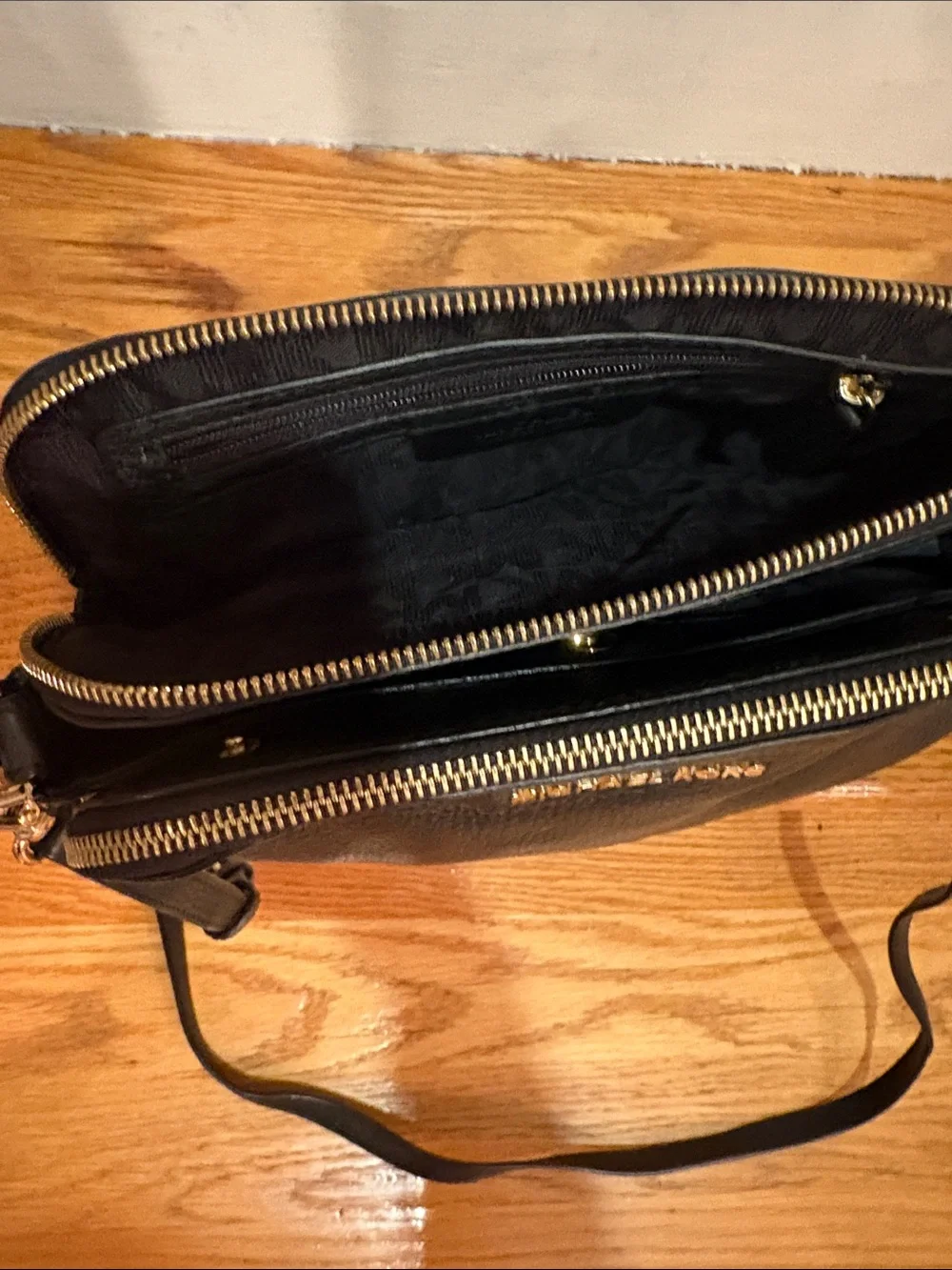 Michael Kors Black Pebbled Leather Crossbody with Gold-Tone Accents